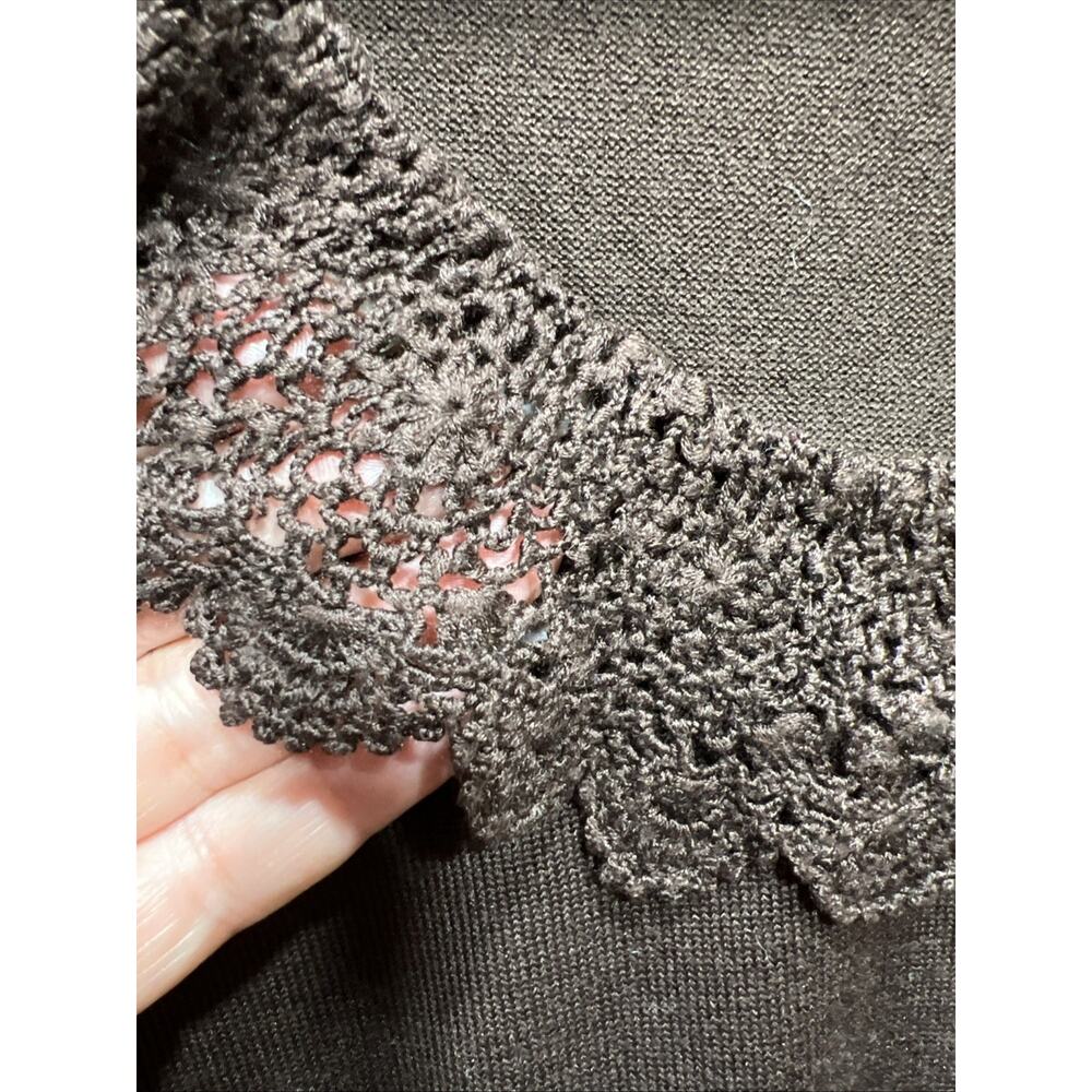 Lauren Ralph Lauren Y2K Ruffled Collar Silk Sweater Dark Brown Womens Size MP - Picture 5 of 11